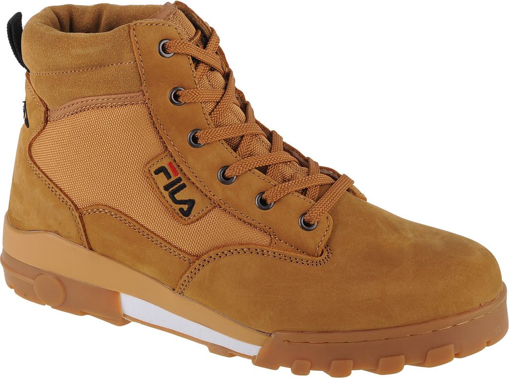 A single brown Fila boot is shown against a white background.