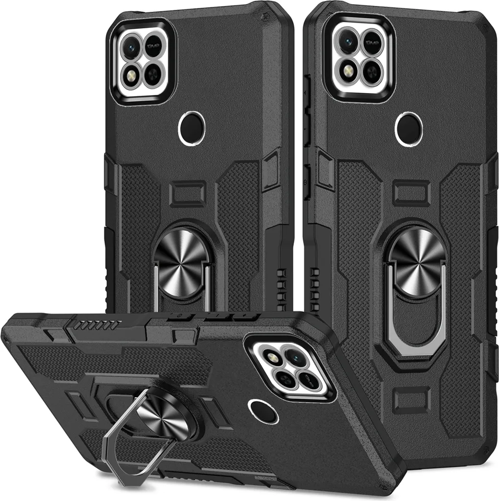 Custodia Redmi 10A, resistente custodia a doppio strato con supporto ad anello e supporto per Xiaomi Redmi 10A nero