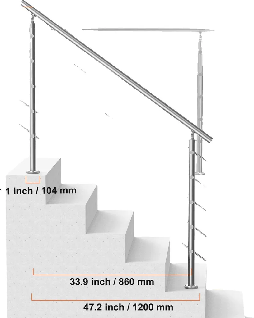 Rampe d'escalier réglable en inox type 6 pour entrée et jardin sûr