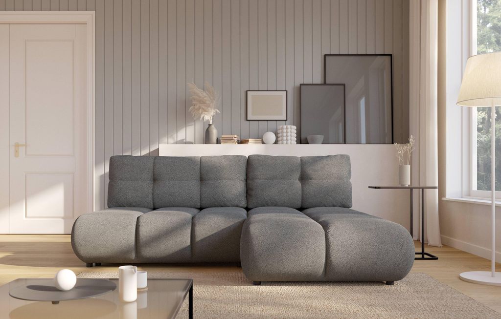 Masseno Ecksofa CORSO R-S mit Schlaffunktion L-Form, Sofa mit Bettkasten, Wohnzimmersofa, Couch, Soffa, Bettsofa, Couchgarnitur- Grau, NOW OR NEVER 92