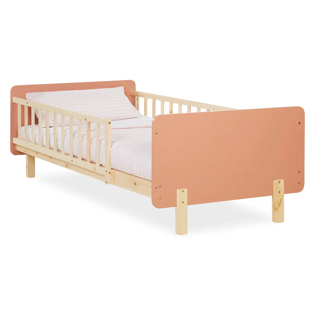 Lit simple 90x200 cm rouge en pin massif massif avec sommier inclus - 90x200