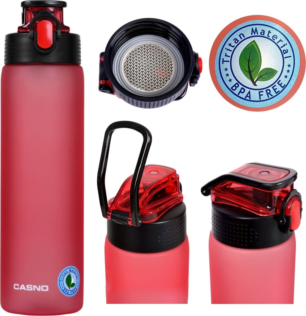 Casno Tennessee Trinkflasche 750 ml, Wasserflasche BPA-Frei, Tritan, gym flasche, Sportflasche für Fahrrad, Outdoor, Fitness, Leicht, Rot.