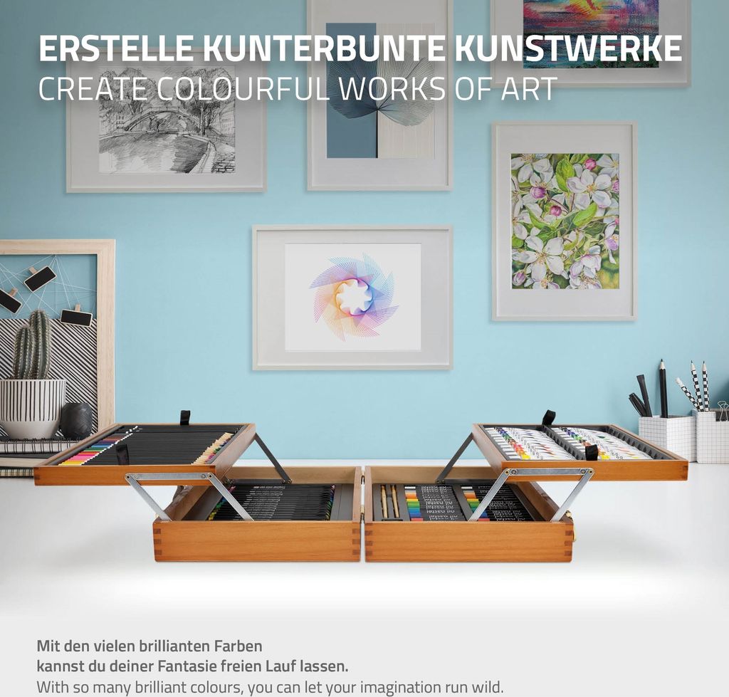 ECD Germany Malset mit Holzkoffer, 127-Teilig, 37,5x25x9,5 Produktbild 5