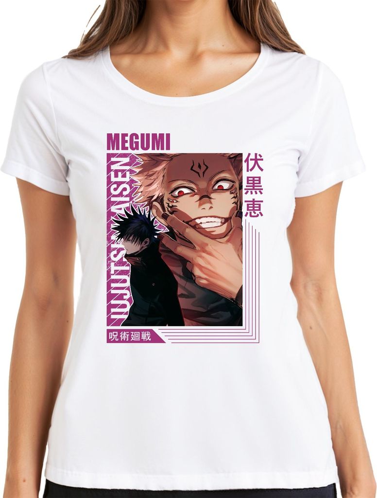 Jujutsu Kaisen Sukuna Megumi Anime Ästhetik Fluch düster Geschenk Damen T-Shirt, Weiß, S