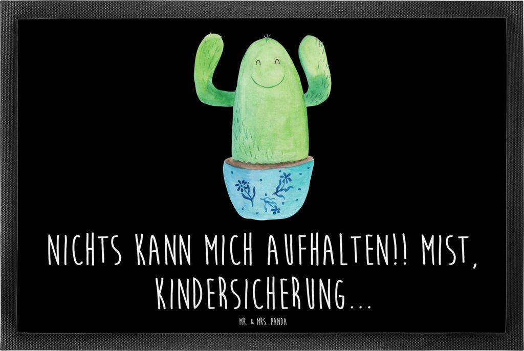 Mr. & Mrs. Panda fußmatte Kaktus Happy 40 x 60 cm - Schwarz - Geschenk, Neustart, bodenmatte, Spruch, Fußabstreifer, Kakteen, Ausbildung, Familie...