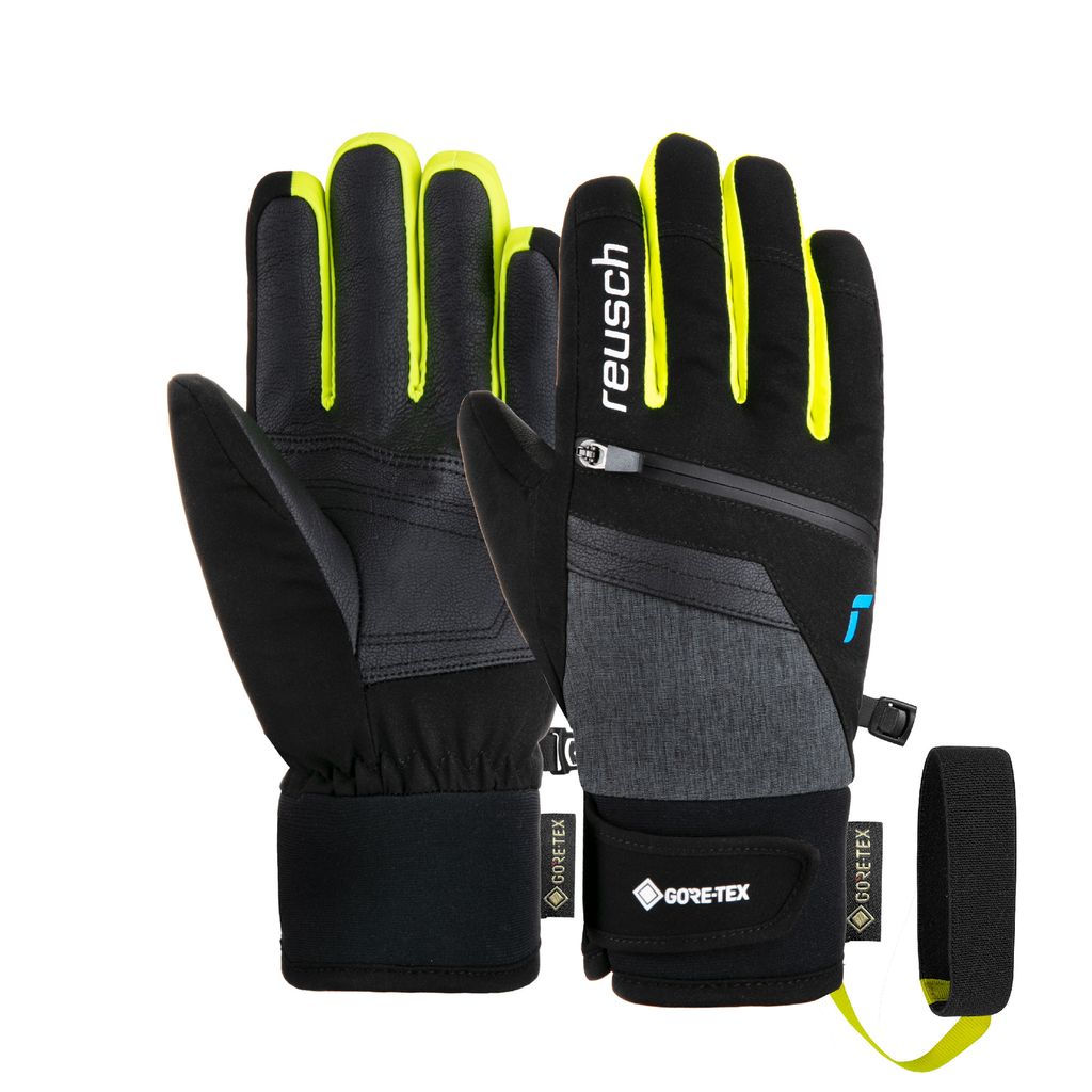 Reusch Fingerhandschuhe Travis GORE-TEX Junior in sportlichem Design 7686 blck/blck mel/safety yell 5.5