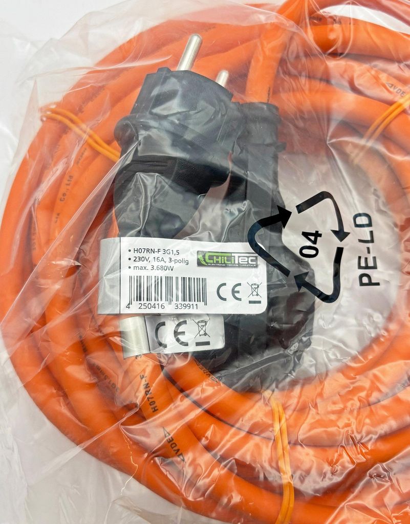 Rallonge 10m IP44 orange H07RN-F 3G1,5 mâle / femelle Image du produit 