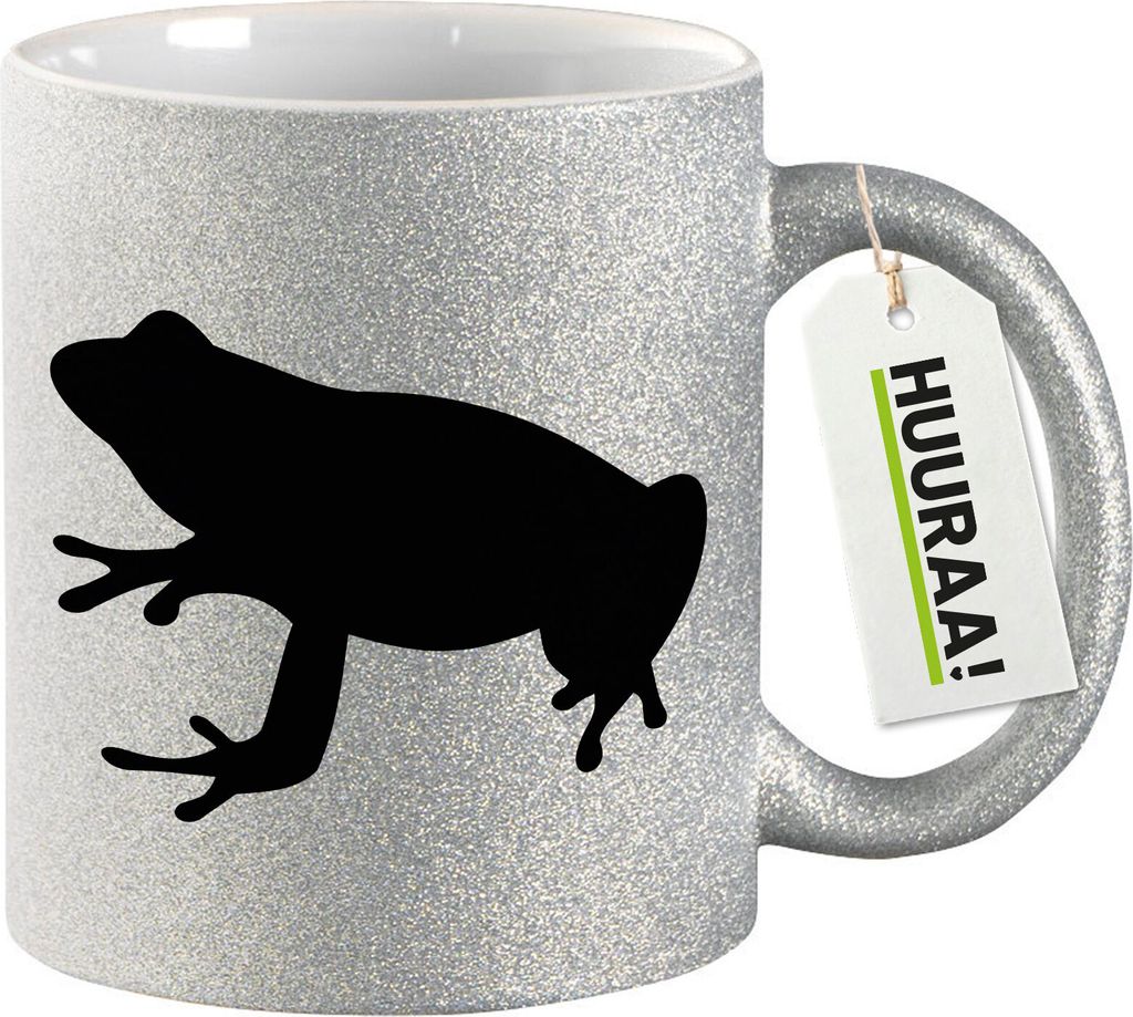 Huuraa Glitzertasse Frosch Kröte Silhouette 330ml Silber Keramik Kaffeebecher Geschenkidee