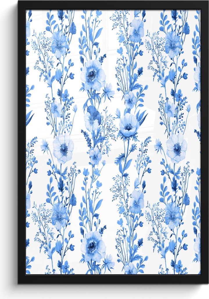 MuchoWow MuchoWow Gerahmtes Poster Blumen - Anemone - Blau - Muster 40x60 cm - Poster mit zchwarzem Bilderrahmen - Papierdruck - Wandbilder