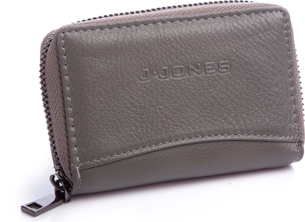 J Jones Herren-Kartenetui aus Echtleder mit Reißverschluss 16 Kartenfächern Grau
