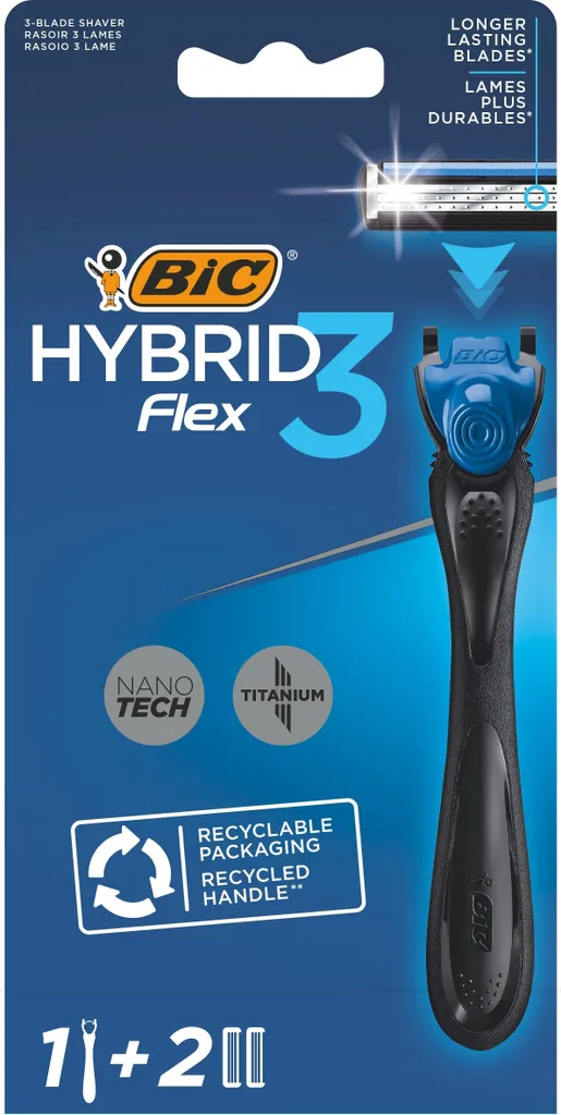 Bic Hybrid 3 Flex Rasoir à Tête Pivotante et Lames Mobiles Flexibles