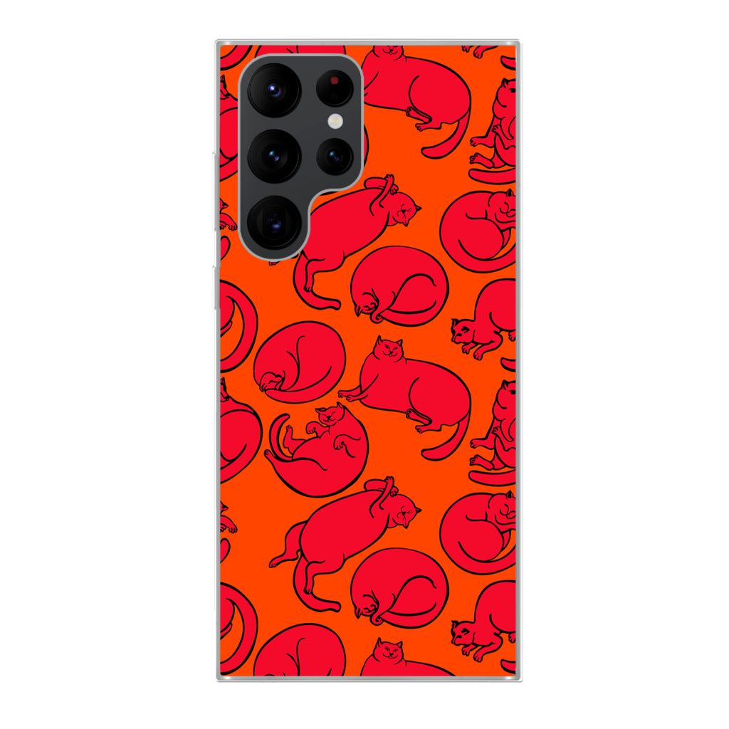 MuchoWow Handyhülle Schutzhülle Hülle für Samsung Galaxy S22 Ultra Muster - Katze - Orange - Jungen - Mädchen - Kinder - Kind Silikon Softca...