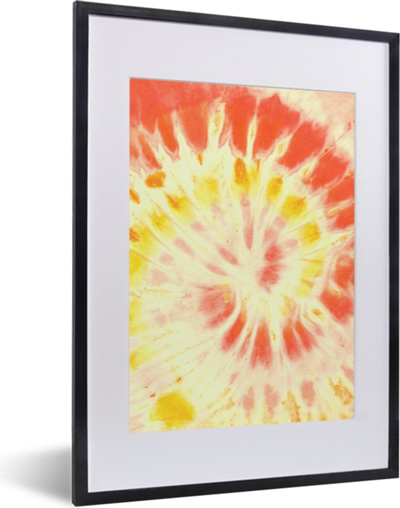MuchoWow Gerahmtes Poster Krawattenfärbung - Rot - Gelb 30x40 cm - Poster mit Schwarzem Bilderrahmen Wandposter Rahmen Foto Bilder - Wandposter ...