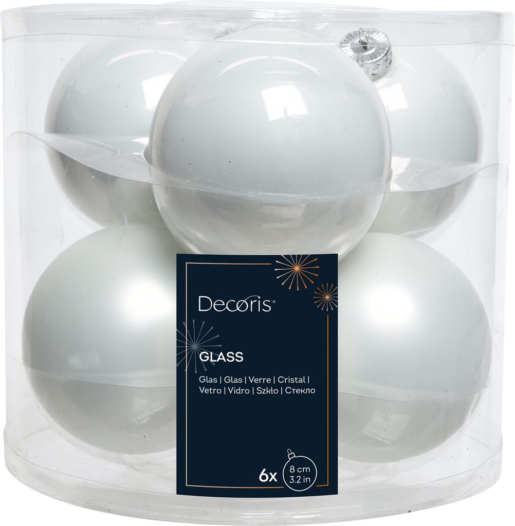 Weihnachtskugeln Glas 8cm 6 Stück - Winterweiss Produktbild 