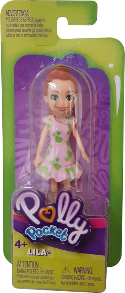Mattel GKL30 Polly Pocket Einzelpuppe LILA mit rosa Kleid und Herzen
