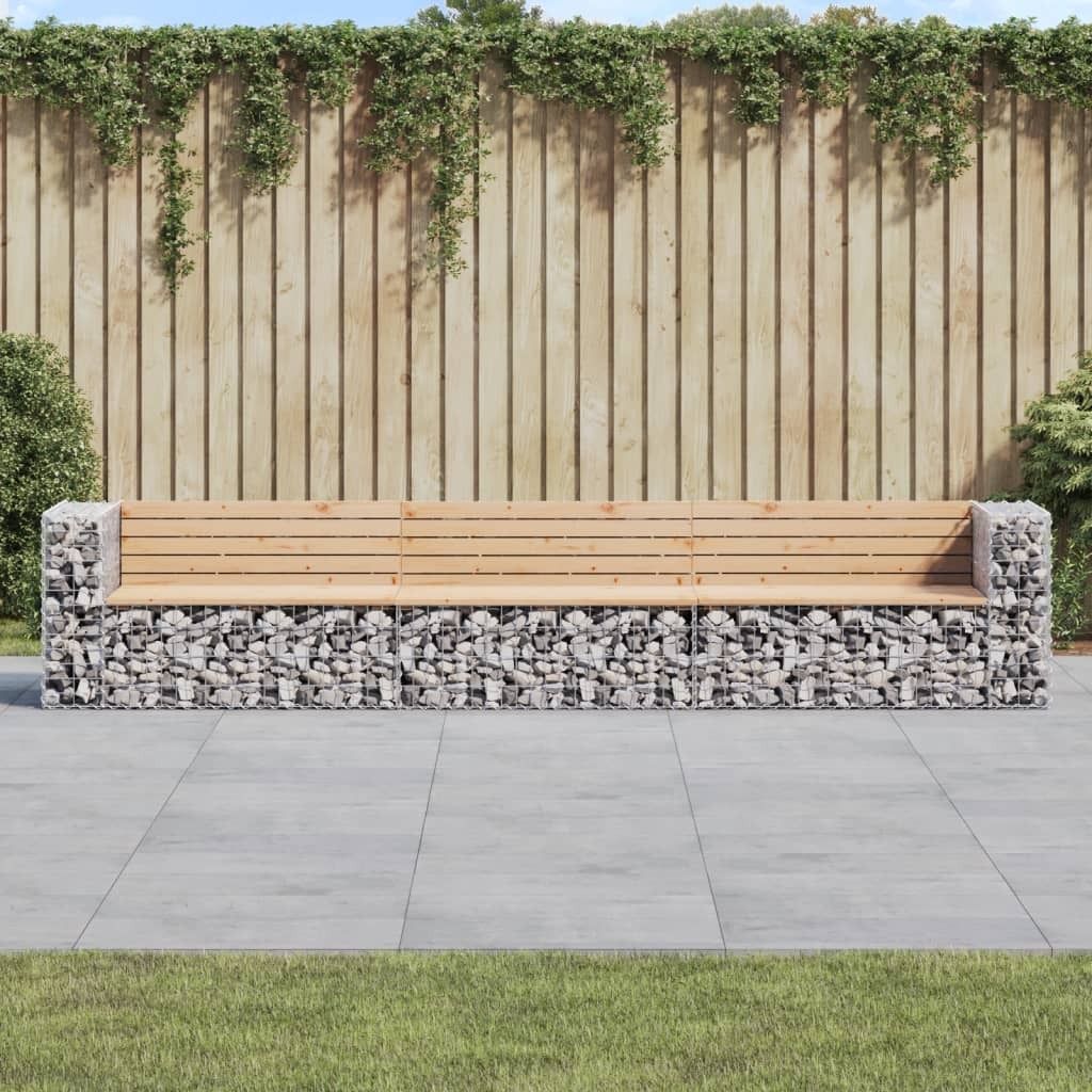 The Living Store Gartenbank aus Gabionen 347x71x65,5 cm Massivholz Kiefer