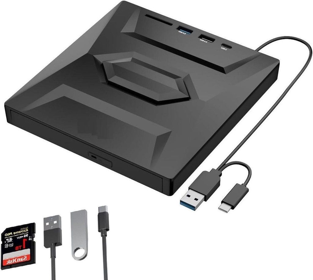 Externe CD DVD Laufwerk,USB 3.0,Typ-C,SD/TF Kartenleser,USB Anschlüsse DVD-Brenner