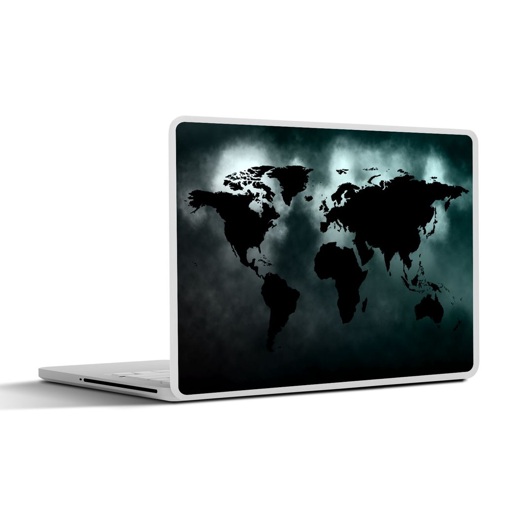 MuchoWow Laptop Aufkleber Sticker Cover Weltkarte - Schwarz und weiß 25x18 cm - Laptop-Deko