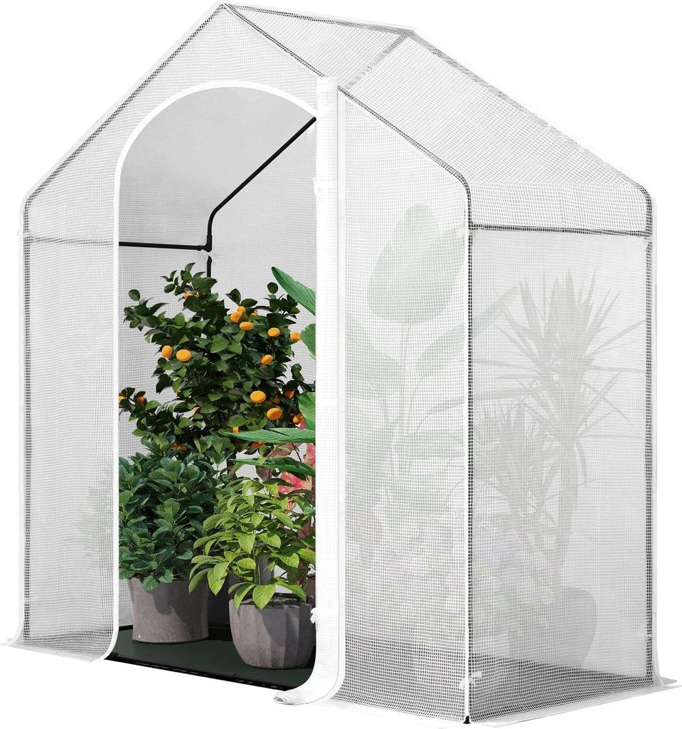 Gewächshaus Folientunnel - Einschiffig - 200×80×200 cm - Mit Tür - 2 Fenster - Winterzelt für Tomaten & Gemüse - Weiß