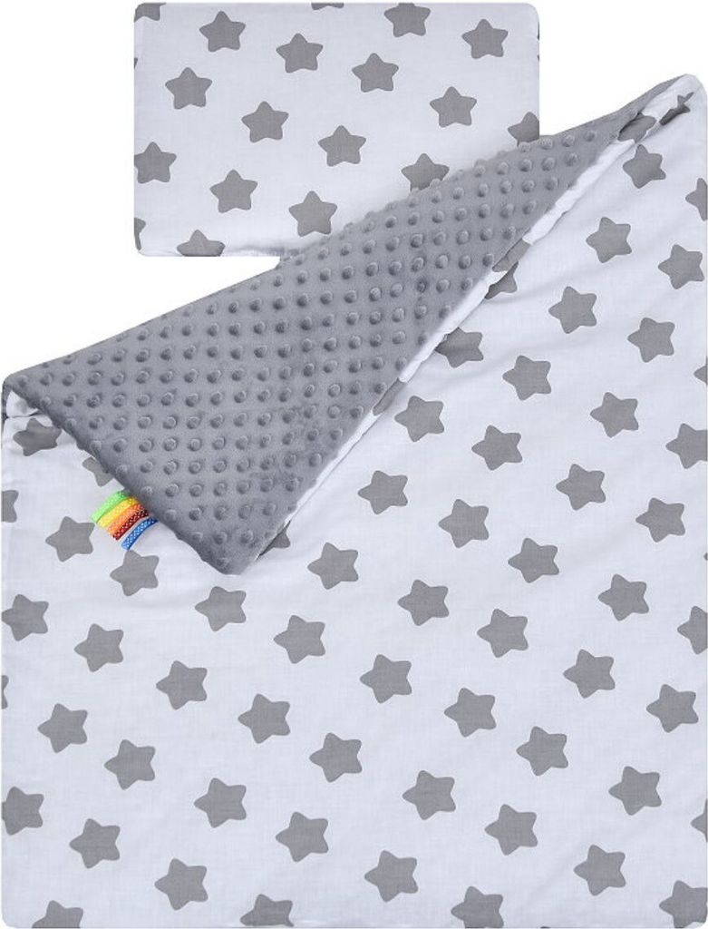 Baby-Delux Babydecke Kinderwagen Kissen Set Nicky Plüsch Baumwolle doppelseitig Big Stars White