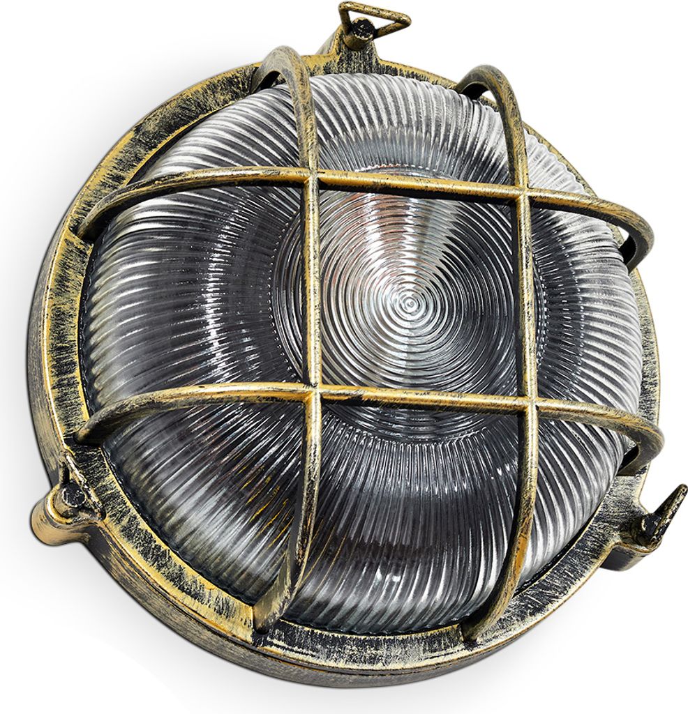 Otranto Außendeckenlampe aus Metall/Riffelglas in Schwarz/Goldfarben/Klar