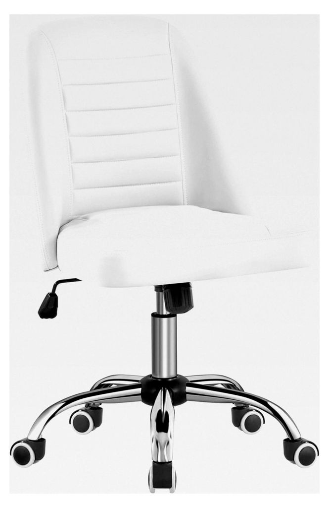 Bürostuhl ohne Armlehnen, drehbar mit Rollen, ergonomischer Schreibtischsessel, höhenverstellbar, Arbeitshocker, Schminkstuhl, Kunstleder, Weiß