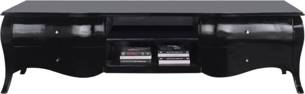 Casa Padrino Luxus Barock TV Schrank Hochglanz Schwarz - Handgefertigtes Massivholz Sideboard mit 4 Schubladen - Luxus Möbel im Barockstil - Baroc...