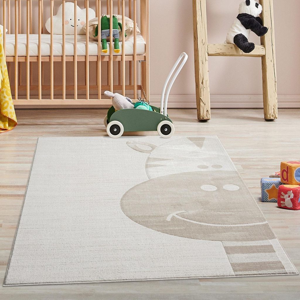 Kinderteppich Creme, Beige - 120x160 cm - Tier-Motiv Giraffe - Kinderzimmerteppiche