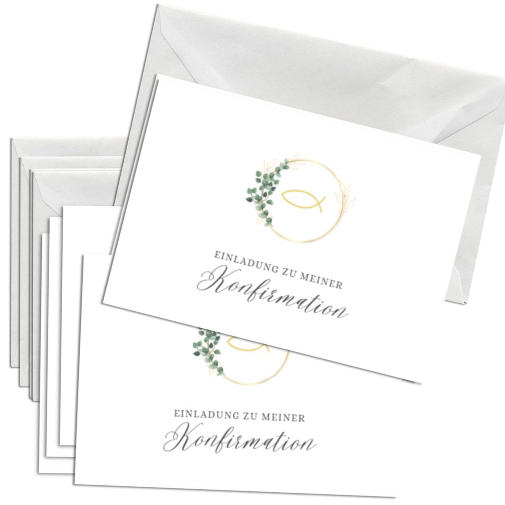 12x Einladungskarten Konfirmation mit 12x Umschlägen | Din A6 Set mit Einfüllhilfe (Minimal)