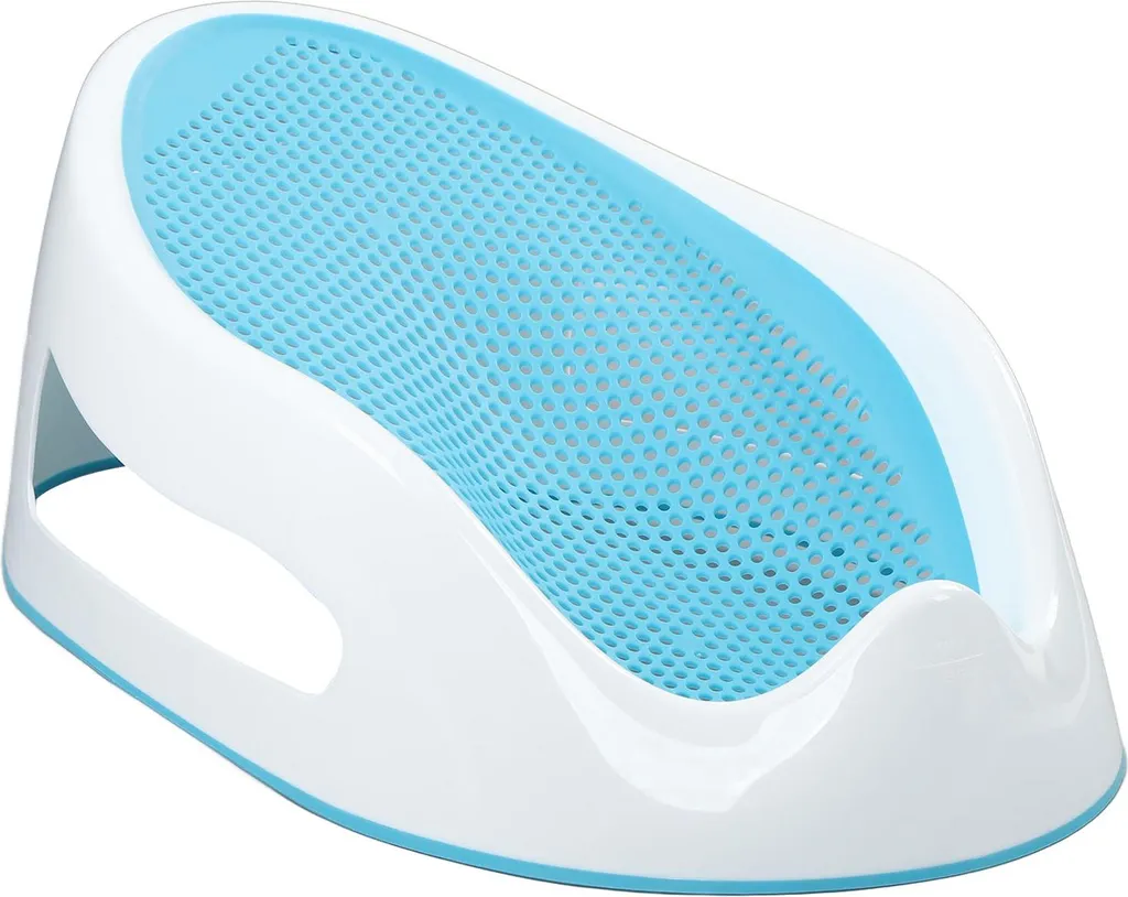 Transat de bain bébé ergonomique et sécurisé en silicone souple bleu