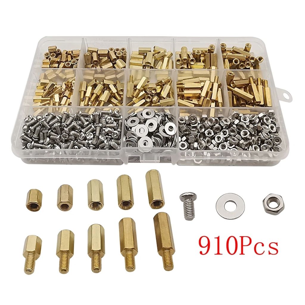 910 Teile/satz M3 Maennlich Weiblich Hex Messing Abstandshalter Kit mit Schraube Mutter und Unterlegscheibe PCB Motherboard Abstandshalter Sortimen...