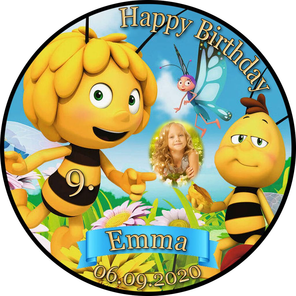 Tortenaufleger Fototorte Tortenbild Kindergeburtstag Biene Maja BMa01 (Zuckerpapier) Rund 20 cm Ø mit Foto