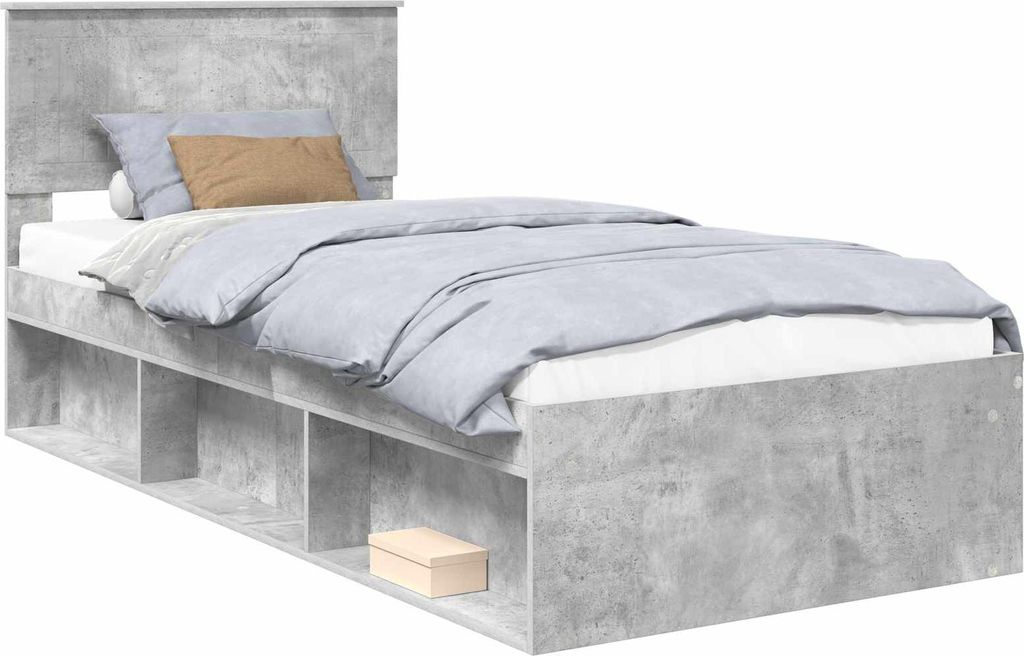 vidaXL Bettrahmen mit Kopfteil Beton 90 x 200 cm Massives Kiefernholz