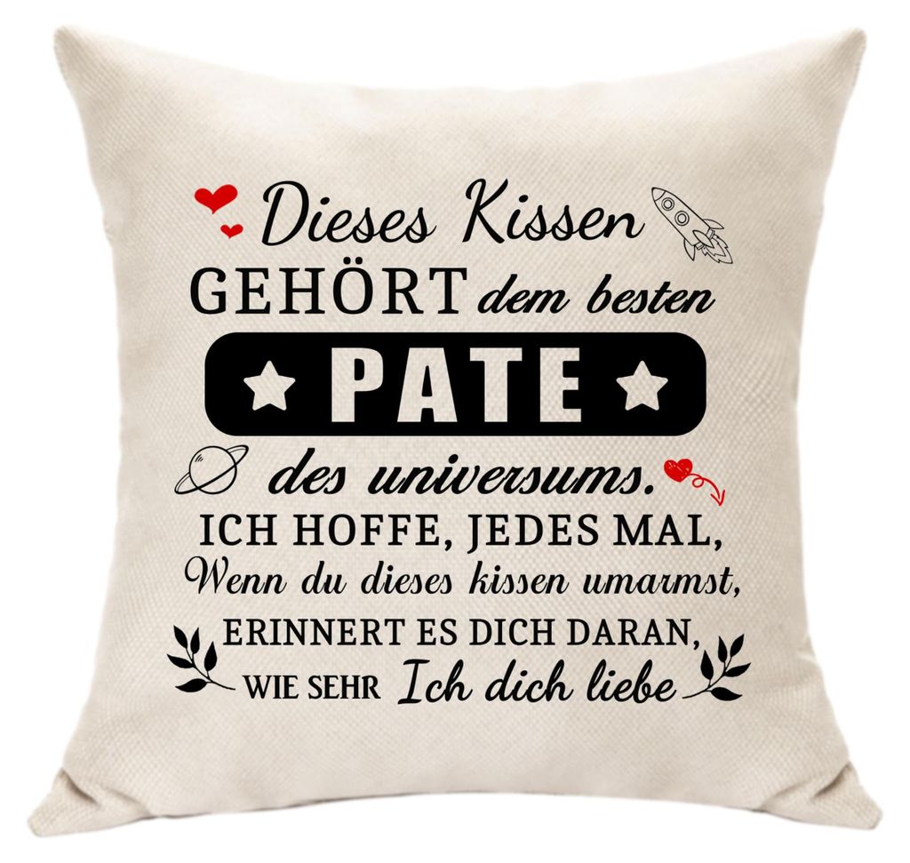 Kissenbezug für den Taufpaten – Geschenk zur Taufe, zum Geburtstag, zum Vatertag, zu Weihnachten und zur Taufankündigung