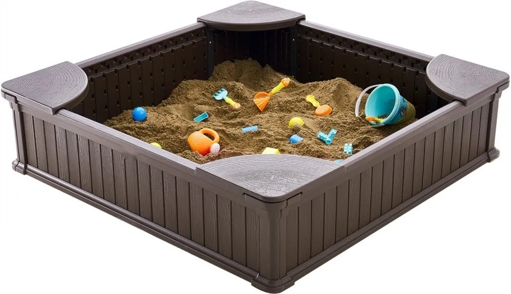 Bac à sable robuste 123cm avec assises intégrées et bois traité extérieur - 9