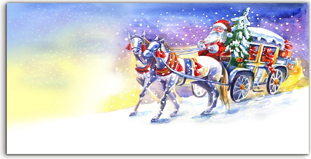 Coloray Spritzschutz aus Glas 140x70 Wandkunst Küchenrückwand Kunst Weihnachtsmann in einer Kutsche