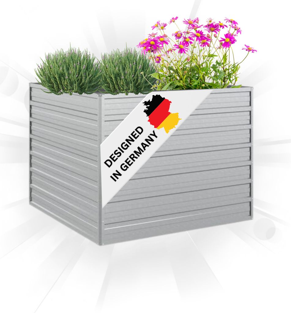 DELUKE Hochbeet für Garten OSKAR Silber | 100x100x77cm | Verzinkter Stahl | Wetterfest | Gartenbeet Kräuterbeet Blumenbeet Beet hoch Frühbeet ...