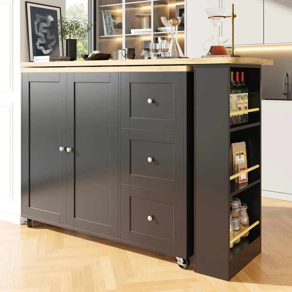Table de Bar Extensible OKWISH Noire - Mange-debout Pivotant à 360°