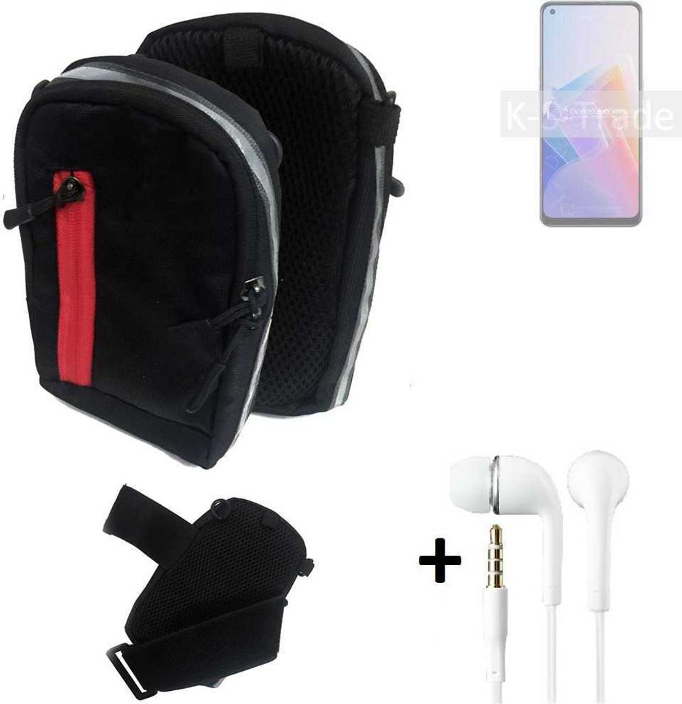 K-S-Trade Outdoor Gürteltasche Holster Umhängetasche + Kopfhörer kompatibel mit Oppo Reno7 Z 5G schwarz Handy Tasche Case travelbag Schutzhülle
