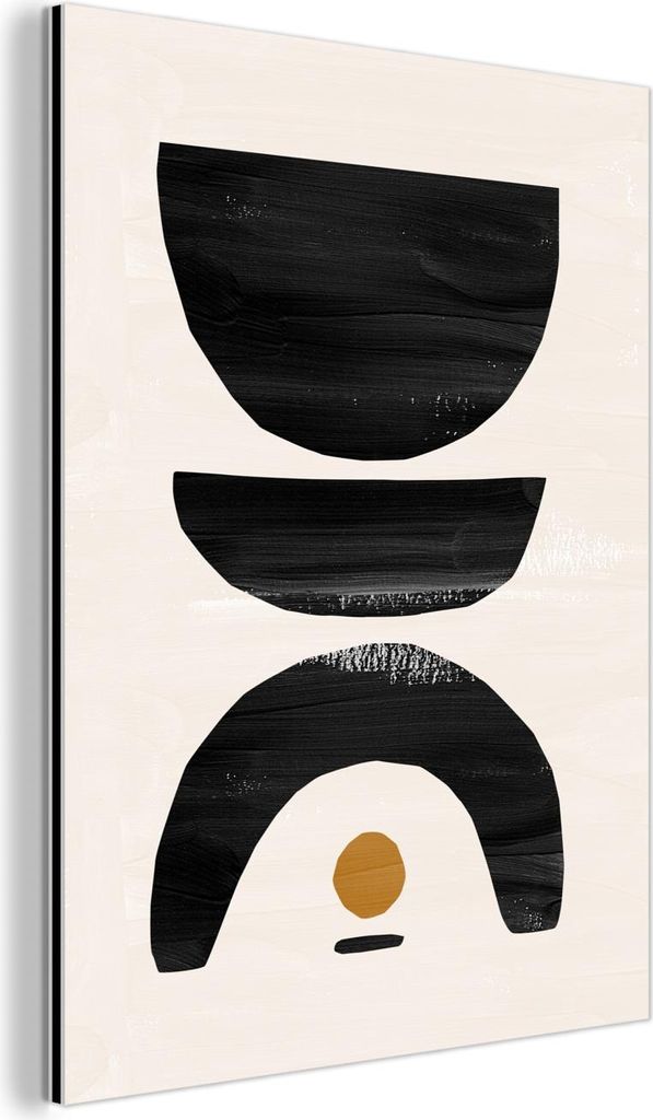 MuchoWow Wanddekoration Metall Metallbild Wandkunst 90x120 cm Abstrakt - Halbkreis - Kunst - Schwarz und weiß MuchoWow Aluminium Gemälde - Indust...