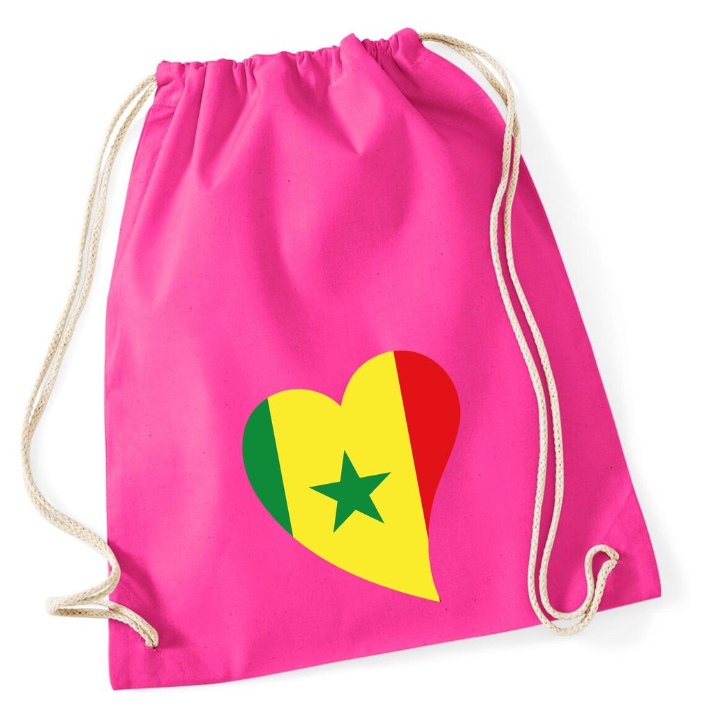 Huuraa Turnbeutel Senegal Flagge Herz 12 Liter Fuchsia Baumwolle Rucksack Geschenkidee