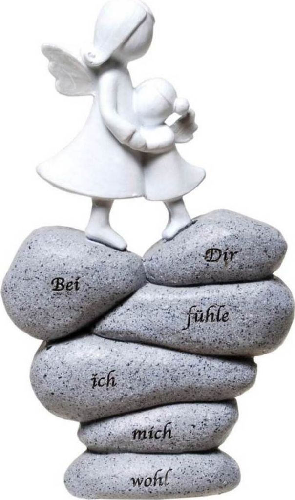 Engel mit Kind auf Stein "Bei Dir fühle ich mich wohl"