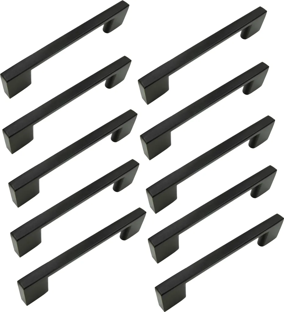 Lot de 10 Poignées de Meubles Noires 96mm en Aluminium Mat Élégantes