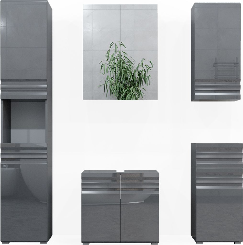 Badmöbel-Set Vicco Fredd Anthrazit Hochglanz 5 Teile, Model 30009