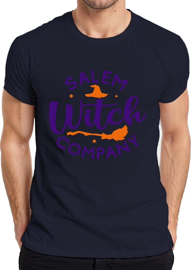 Salem Witch Company Halloween Hexenhut Hexenbesen Sterne Vintage Herren T-Shirt, Navy, XXL