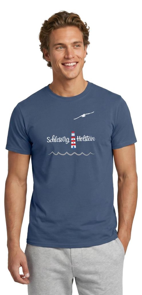 Spreadshirt Schleswig Holstein Leuchtturm Küste Nordsee Maritim Männer T-Shirt, S, Dunkles Denimblau