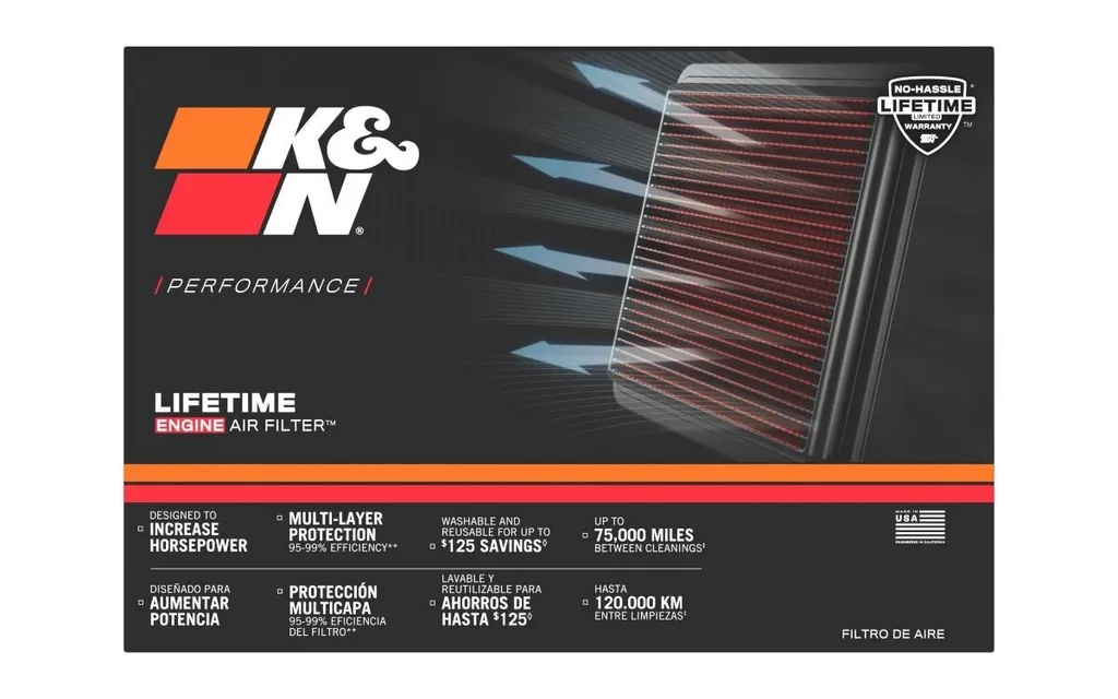 Filtro aria K&N Miglioramento delle prestazioni del motore Filtro di ricambio Premium lavabile; Aumento - 7