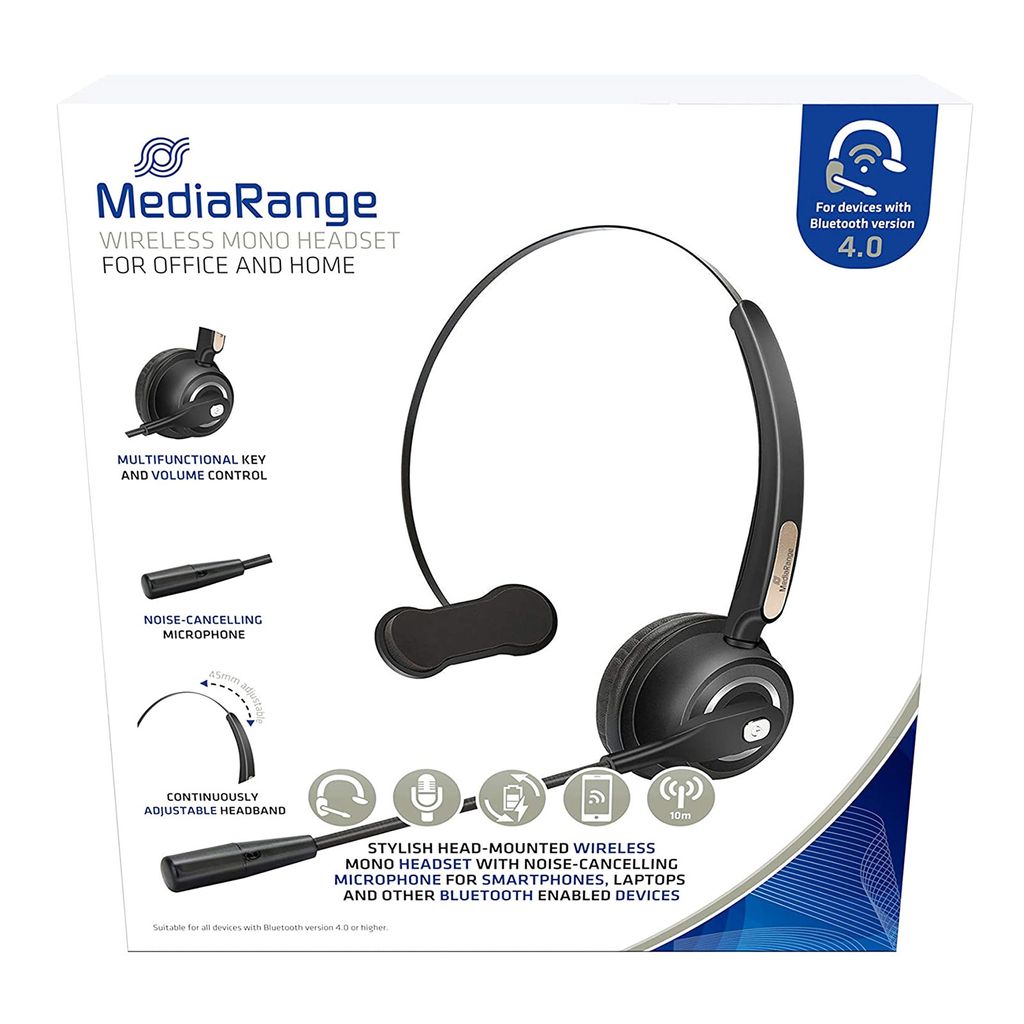 MediaRange Headset Bluetooth monaural mit Mikrofon schwarz Produktbild 