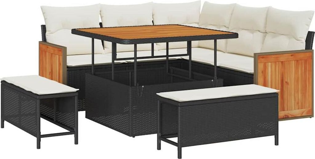 Möbel Garten-Sofa-Set - Outdoor-Lounge-Set - 8er Set,multifunktional& Moderne - Schwarz und Creme Poly-Rattan - Gartengarnitur - Gartensofas CLORI...