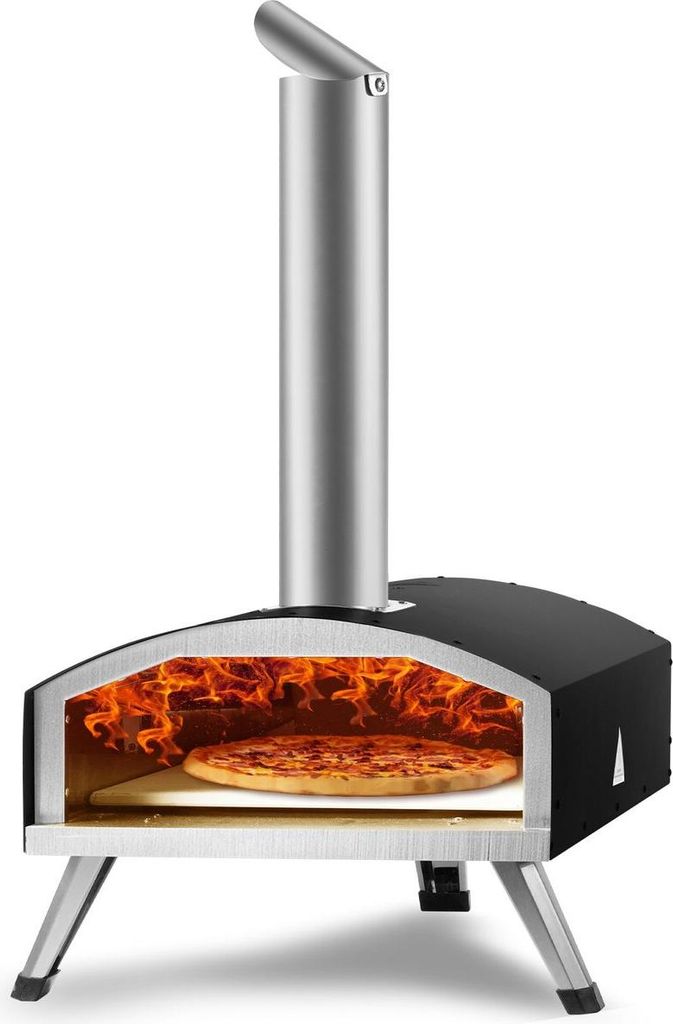 Outdoor-Pizzaofen, 12 Zoll, mit Holzpellets und Holzkohle beheizter Pizzaofen, tragbarer Edelstahl-Pizzagrill für den Außenbereich mit Pizzastein...